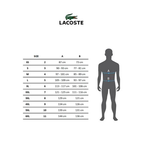 lacoste classic fit size chart.